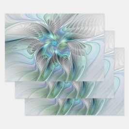 Abstrakt Blue Green Butterfly Fantasy Fraktal Art Geschenkpapier Set