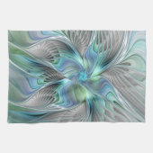 Abstrakt Blue Green Butterfly Fantasy Fraktal Art Geschirrtuch (Horizontal)