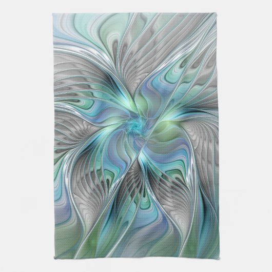Abstrakt Blue Green Butterfly Fantasy Fraktal Art Geschirrtuch (Vertikal)
