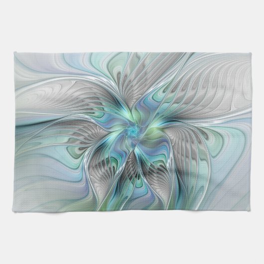 Abstrakt Blue Green Butterfly Fantasy Fraktal Art Geschirrtuch (Horizontal)