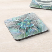 Abstrakt Blue Green Butterfly Fantasy Fraktal Art Getränkeuntersetzer (Linke Seite)
