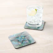 Abstrakt Blue Green Butterfly Fantasy Fraktal Art Getränkeuntersetzer (Rechte Seite)