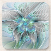 Abstrakt Blue Green Butterfly Fantasy Fraktal Art Getränkeuntersetzer (Vorderseite)
