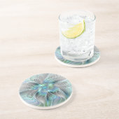 Abstrakt Blue Green Butterfly Fantasy Fraktal Art Getränkeuntersetzer (Seite)