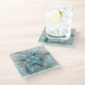 Abstrakt Blue Green Butterfly Fantasy Fraktal Art Glasuntersetzer (Schrägansicht)
