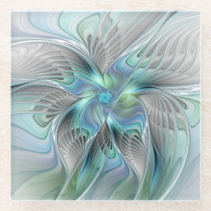 Abstrakt Blue Green Butterfly Fantasy Fraktal Art Glasuntersetzer