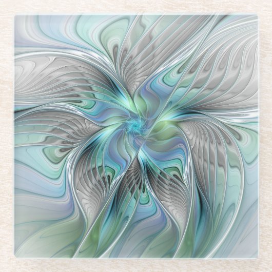 Abstrakt Blue Green Butterfly Fantasy Fraktal Art Glasuntersetzer (Vorderseite)