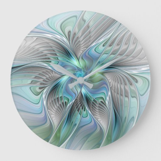 Abstrakt Blue Green Butterfly Fantasy Fraktal Art Große Wanduhr (Vorderseite)