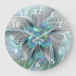 Abstrakt Blue Green Butterfly Fantasy Fraktal Art Große Wanduhr
