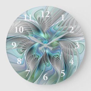 Abstrakt Blue Green Butterfly Fantasy Fraktal Art Große Wanduhr