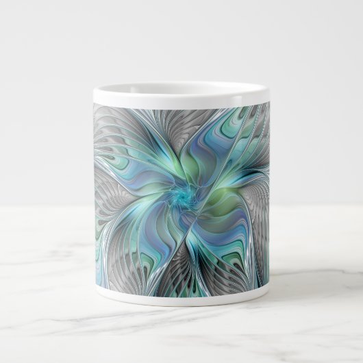 Abstrakt Blue Green Butterfly Fantasy Fraktal Art Jumbo-Tasse (Vorderseite)
