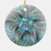 Abstrakt Blue Green Butterfly Fantasy Fraktal Art Keramik Ornament (Hinten)