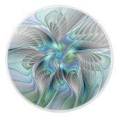 Abstrakt Blue Green Butterfly Fantasy Fraktal Art Keramikknauf (Vorderseite)