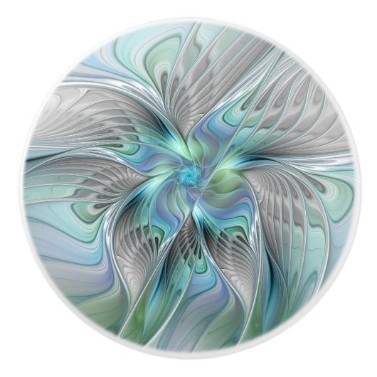 Abstrakt Blue Green Butterfly Fantasy Fraktal Art Keramikknauf (Vorderseite)