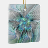 Abstrakt Blue Green Butterfly Fantasy Fraktal Art Keramikornament (Rechts)