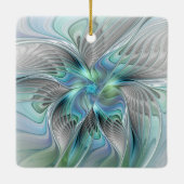 Abstrakt Blue Green Butterfly Fantasy Fraktal Art Keramikornament (Rückseite)