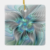 Abstrakt Blue Green Butterfly Fantasy Fraktal Art Keramikornament (Vorderseite)