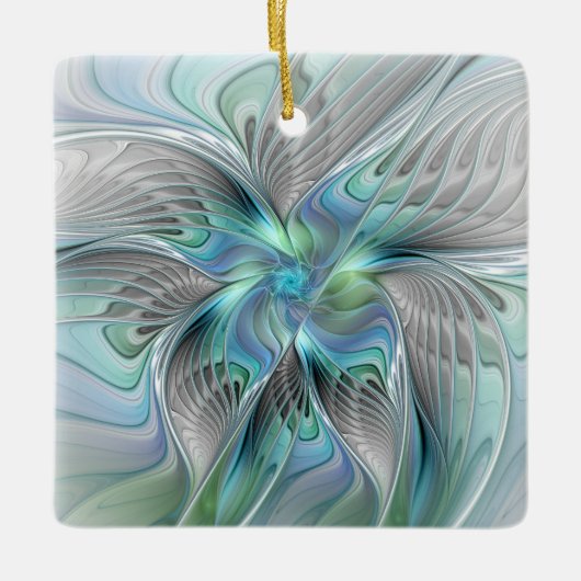 Abstrakt Blue Green Butterfly Fantasy Fraktal Art Keramikornament (Vorderseite)