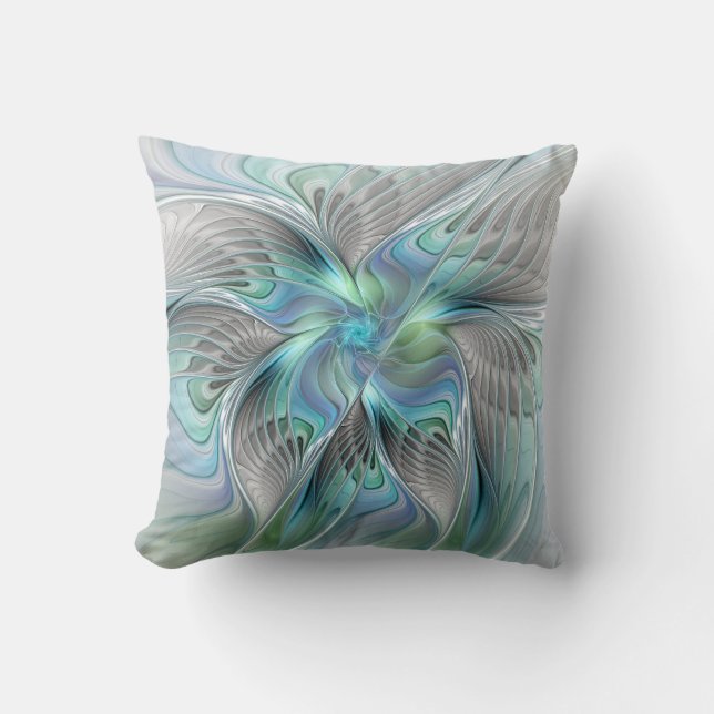Abstrakt Blue Green Butterfly Fantasy Fraktal Art Kissen (Vorderseite)