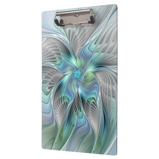 Abstrakt Blue Green Butterfly Fantasy Fraktal Art Klemmbrett (Links)