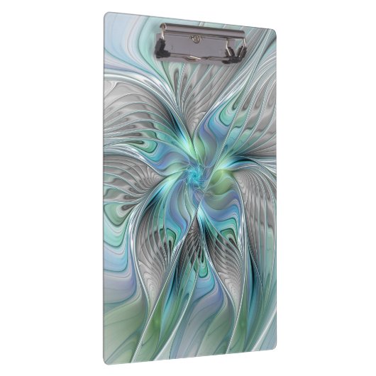 Abstrakt Blue Green Butterfly Fantasy Fraktal Art Klemmbrett (Rechts)