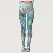 Abstrakt Blue Green Butterfly Fantasy Fraktal Art Leggings (Vorderseite)