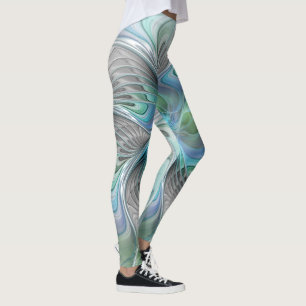 Abstrakt Blue Green Butterfly Fantasy Fraktal Art Leggings