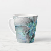 Abstrakt Blue Green Butterfly Fantasy Fraktal Art Milchtasse (Linke Ecke)