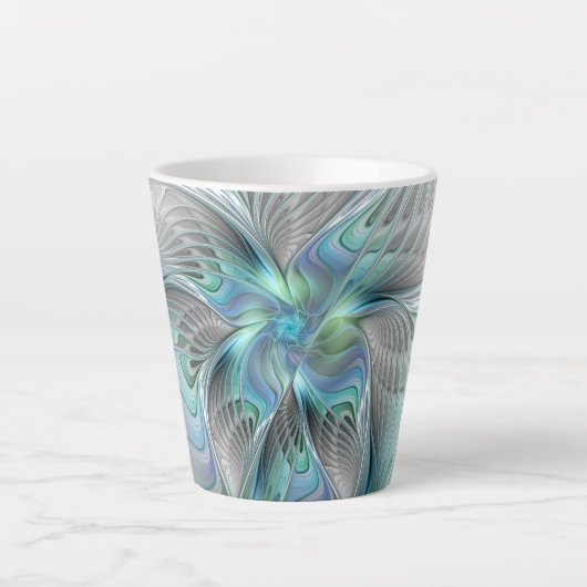 Abstrakt Blue Green Butterfly Fantasy Fraktal Art Milchtasse (Vorderseite)