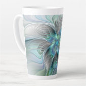 Abstrakt Blue Green Butterfly Fantasy Fraktal Art Milchtasse (Linke Ecke)