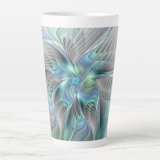 Abstrakt Blue Green Butterfly Fantasy Fraktal Art Milchtasse (Vorderseite)