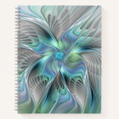 Abstrakt Blue Green Butterfly Fantasy Fraktal Art Notizblock (Vorderseite)