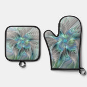 Abstrakt Blue Green Butterfly Fantasy Fraktal Art Ofenhandschuh & Topflappen-Set (Vorderseite)