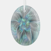 Abstrakt Blue Green Butterfly Fantasy Fraktal Art Ornament Aus Glas (Vorderseite links)
