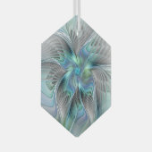 Abstrakt Blue Green Butterfly Fantasy Fraktal Art Ornament Aus Glas (Vorderseite Rechts)