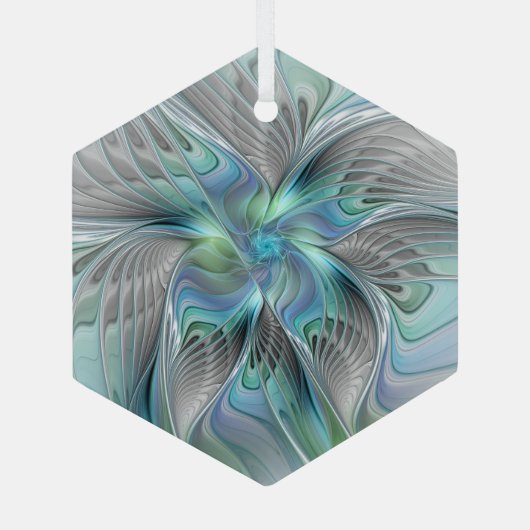 Abstrakt Blue Green Butterfly Fantasy Fraktal Art Ornament Aus Glas (Rückseite)
