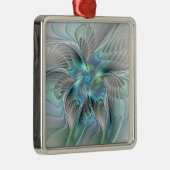 Abstrakt Blue Green Butterfly Fantasy Fraktal Art Ornament Aus Metall (Rechts)