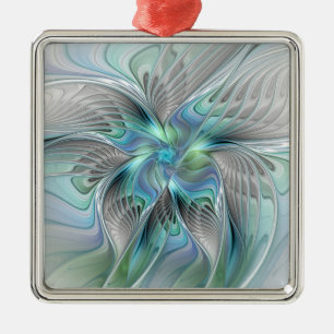 Abstrakt Blue Green Butterfly Fantasy Fraktal Art Ornament Aus Metall