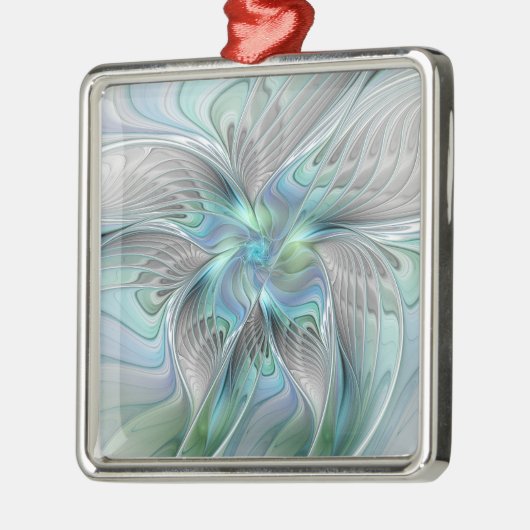 Abstrakt Blue Green Butterfly Fantasy Fraktal Art Ornament Aus Metall (Links)