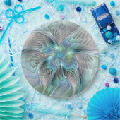 Abstrakt Blue Green Butterfly Fantasy Fraktal Art Pappteller (Party)