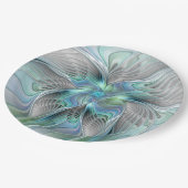 Abstrakt Blue Green Butterfly Fantasy Fraktal Art Pappteller (Schrägansicht)