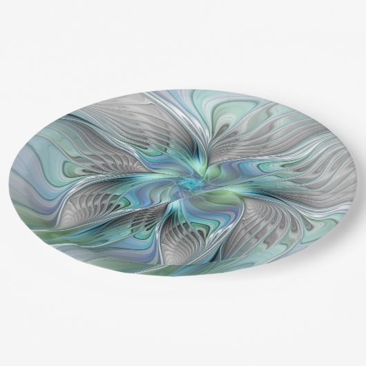 Abstrakt Blue Green Butterfly Fantasy Fraktal Art Pappteller (Schrägansicht)