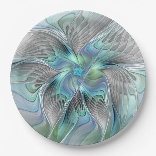 Abstrakt Blue Green Butterfly Fantasy Fraktal Art Pappteller (Vorderseite)