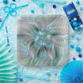 Abstrakt Blue Green Butterfly Fantasy Fraktal Art Pappteller (Party)