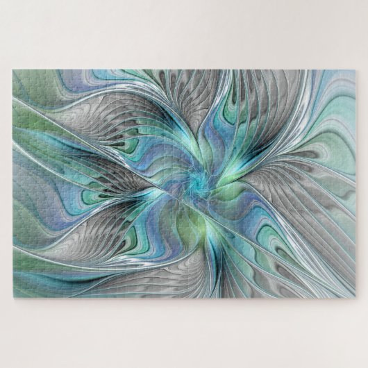 Abstrakt Blue Green Butterfly Fantasy Fraktal Art Puzzle (Horizontal)