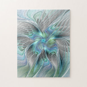 Abstrakt Blue Green Butterfly Fantasy Fraktal Art Puzzle