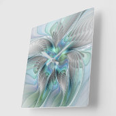 Abstrakt Blue Green Butterfly Fantasy Fraktal Art Quadratische Wanduhr (Winkel)