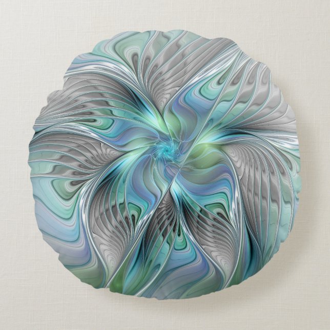 Abstrakt Blue Green Butterfly Fantasy Fraktal Art Rundes Kissen (Vorderseite)