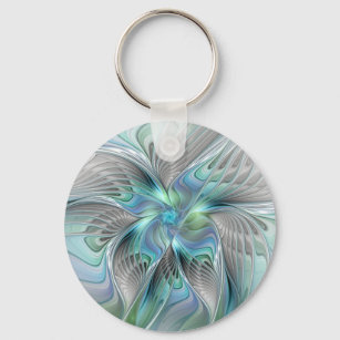 Abstrakt Blue Green Butterfly Fantasy Fraktal Art Schlüsselanhänger