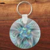 Abstrakt Blue Green Butterfly Fantasy Fraktal Art Schlüsselanhänger (Rückseite)